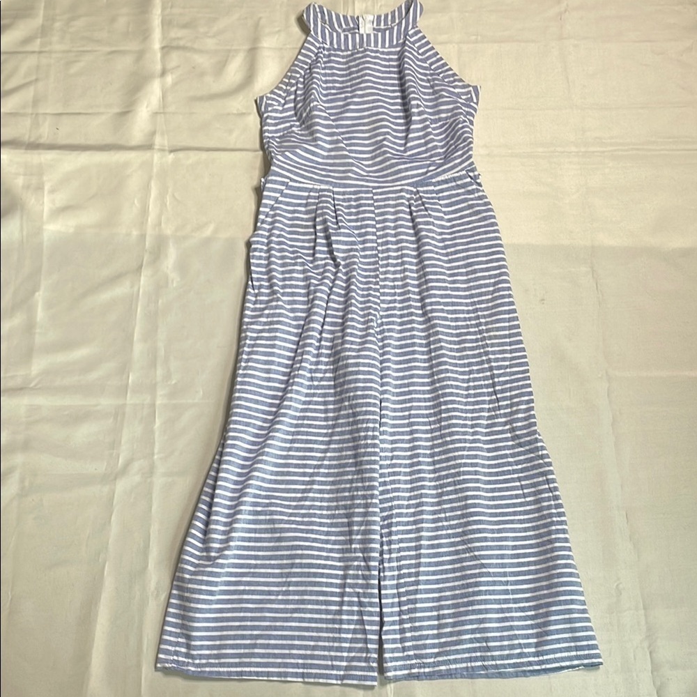 CBR Striped Halter Jumpsuit in Blue and White with waist tie - Picture 5 of 12